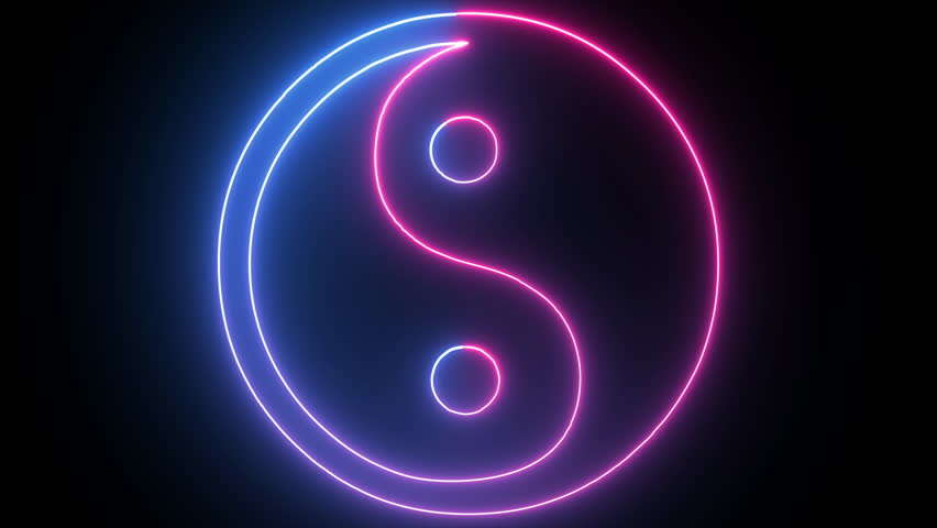 Hyperrealistic animated Neon yin yang symbol in trendy stylish colors. Futuristic technology - 4k