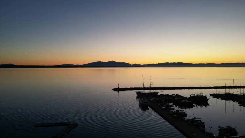 Aerial view of greek sea and mount olympos in the back