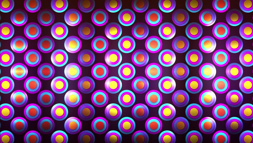 Rainbow illusion of neon circles in rows in a dark space, abstract futuristic background in motion style. Background of rainbow colored neon circles. Abstract festive background for. 3D Illustration