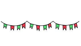 Christmas Garland Doodle Icon Loop. Isolated on a White Background. 4K Ultra HD Video Motion Graphic Animation.