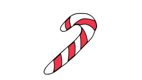 Christmas Candy Doodle Icon Loop. Isolated on a White Background. 4K Ultra HD Video Motion Graphic Animation.