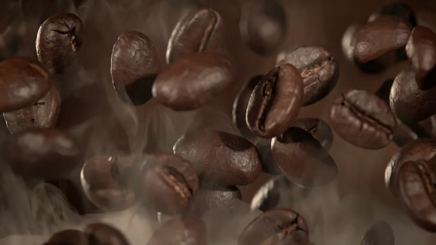 Super Slow Motion Macro Shot of Flying Premium Coffee Beans and Smoke at 1000fps. | Shutterstock HD Video #1111671203