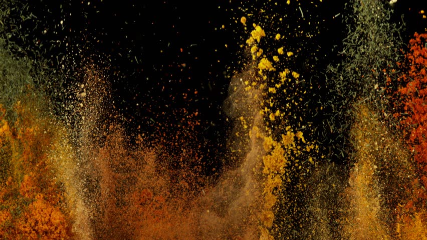 Super Slow Motion Shot of Colorful Explosion of Various Spices on Black Background at 1000fps. | Shutterstock HD Video #1111671209
