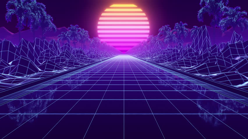 Loop background neon retro wave 80s style. 3D Illustration Royalty-Free Stock Footage #1111673327
