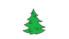 Christmas Tree Doodle Icon Loop. Isolated on a White Background. 4K Ultra HD Video Motion Graphic Animation.