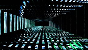 Movement through black geometric shapes, 3D Render, abstract design, background, figures