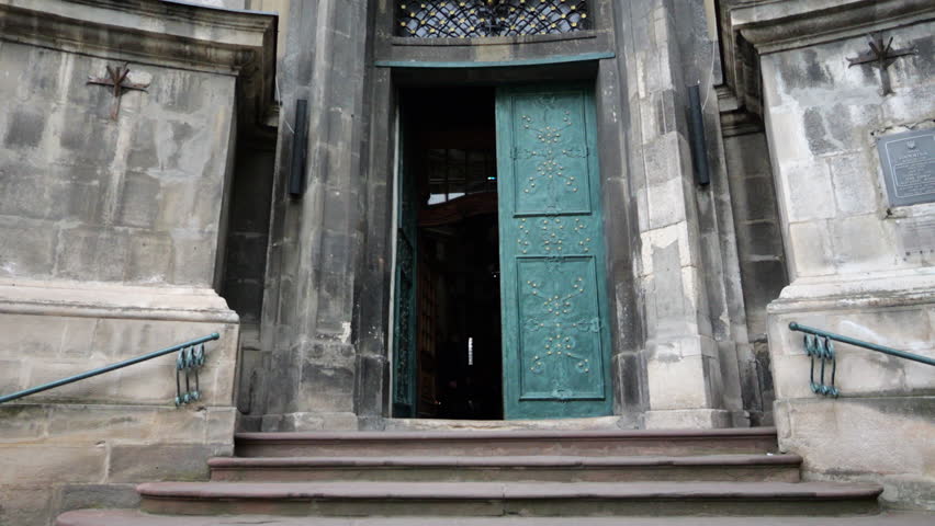 
Dominican Cathedral, now the Greek-Catholic Church of the Holy Eucharist, exterior, late Baroque architectural monument entrance door