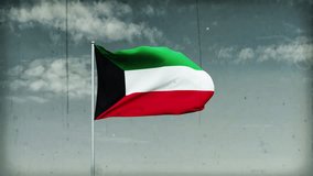kuwait flag waving on sky background. Highly Detailed Fabric Pattern, 3D Rendering video footage. 4K resolution for celebration, national award, patriotic, social media etc.