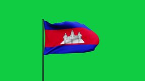 cambodia flag waving on green screen background. 3D Rendering animation video footage. High quality 4K resolution