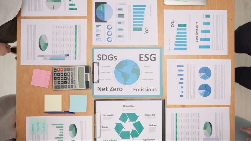Save the earth planet climate change social ESG office net zero waste unity stack hand fist bump circle trust go green team huddle. Group SDGs goals people CO2 credit carbon offset control support Royalty-Free Stock Footage #1111712955