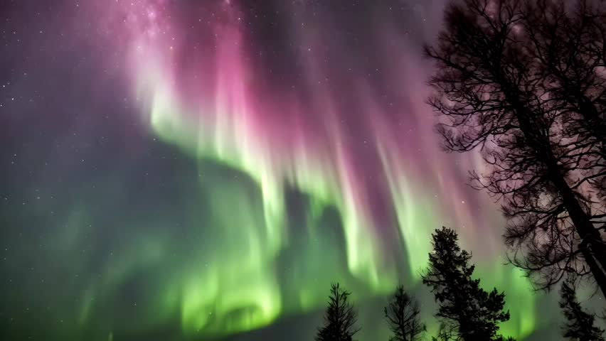 Aurora borealis on the Norway. Green northern lights above