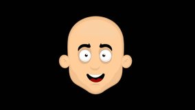 video animation technology scanner facial recognition of a bald man cartoon. On a transparent background with zero alpha channel