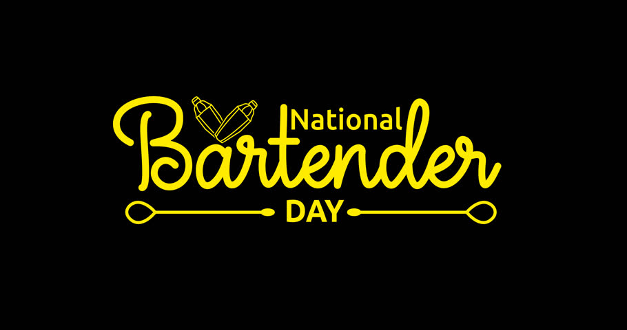 National Bartender Day text animation. Handwritten calligraphy in 4 clips of different colors with alpha channel. Great for promotions, campaigns, celebrations, and Events. Transparent background.