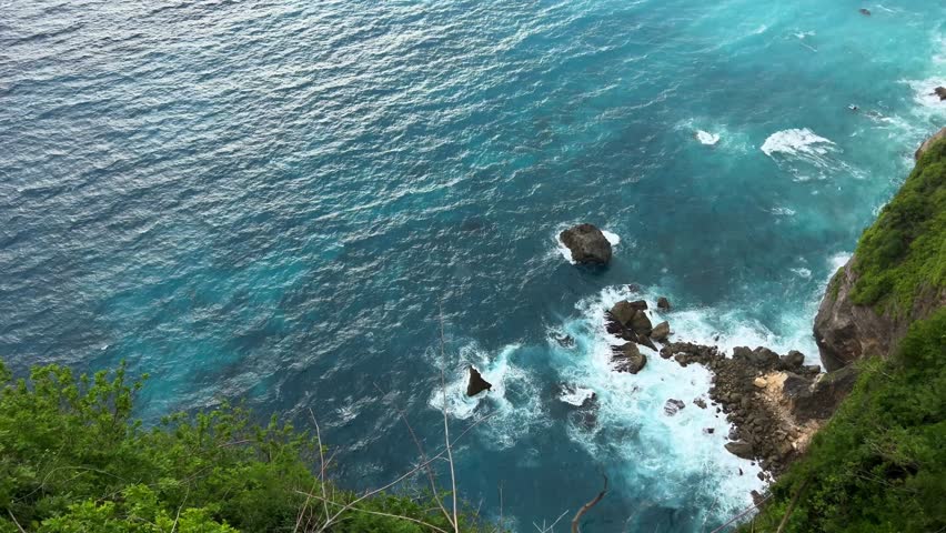Amazing blue lagoon and green hills on tropical island in summer. Film grain pixel texture. Soft focus. Live camera. Blur. | Shutterstock HD Video #1111723533