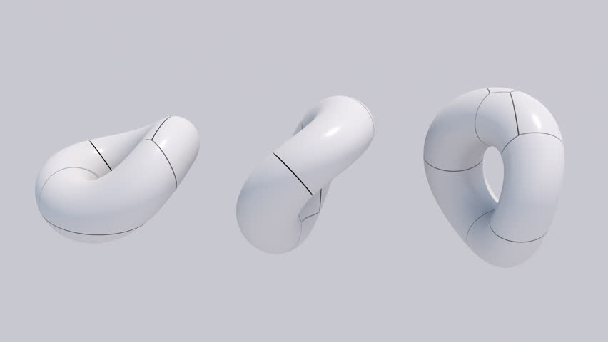 Group of white circle shapes rotating. Abstract animation, 3d render.