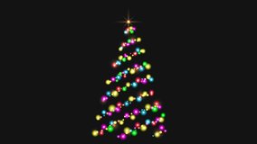 Christmas stylized fir tree on dark background with bright colored flashes. Animation of Christmas tree garland glow. - Powered by Shutterstock - Get 15% off with code: PIKWIZARD15