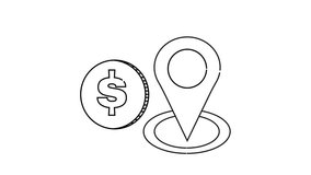 Animated sketches of location icons and dollar coin icons - Powered by Shutterstock - Get 15% off with code: PIKWIZARD15