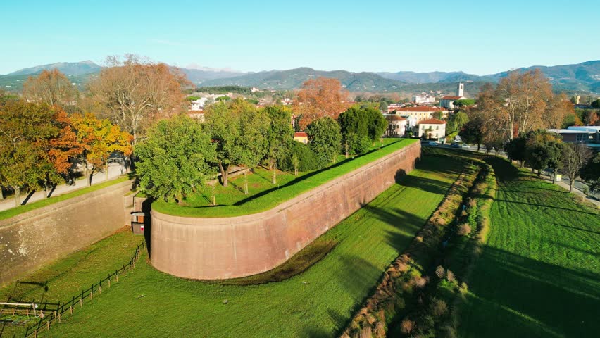Aerial view of Lucca in Tuscany on a beautiful autumn day