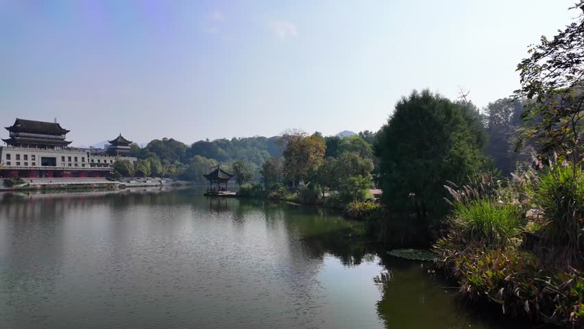 Beautiful Wetland Park Wetland Park The pavilion in the lake