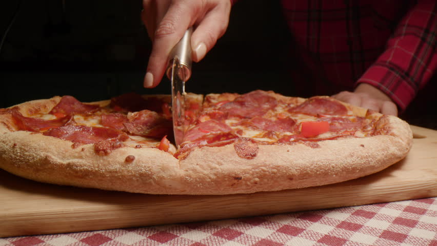 Hand Cutting Pizza Macro Dolly Shot. | Shutterstock HD Video #1111738859