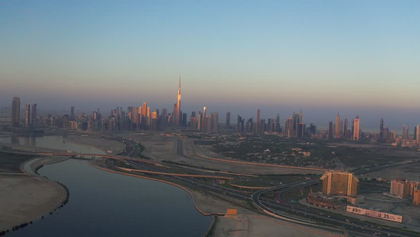Dubai Skyline Before Sunset, United Arab Emirates. Graded and stabilized version. | Shutterstock HD Video #1111742997