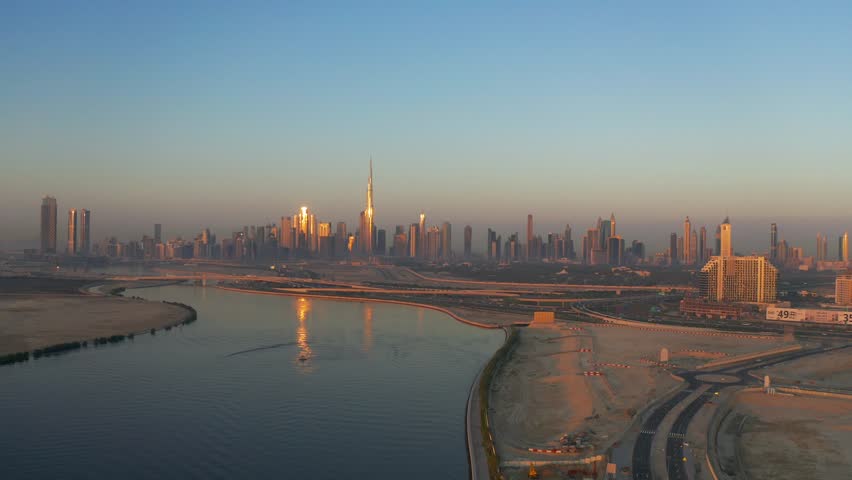 Dubai Skyline Before Sunset, United Arab Emirates. Graded and stabilized version. | Shutterstock HD Video #1111743017