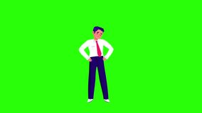 Cartoon  Character man Turns Out His Pockets but Finds Nothing with Green Background animation video

