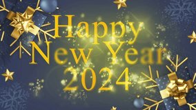 New year and Christmas 2024. Mobile gold inscription HAPPY NEW YEAR on the background of Christmas tree branches with gold confetti, Christmas balls, gift boxes
happy new year lettering card with gift - Powered by Shutterstock - Get 15% off with code: PIKWIZARD15