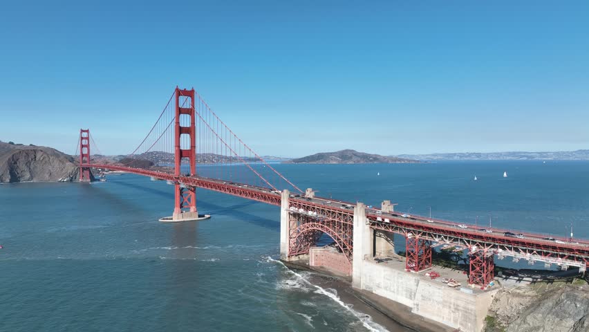 Golden Gate Bridge Aerial At San Francisco California United States. Bridge San Francisco California. Avenues Landscape Megalopolis Stunning. Avenues Urban Megalopolis Business Center Town. Royalty-Free Stock Footage #1111748497