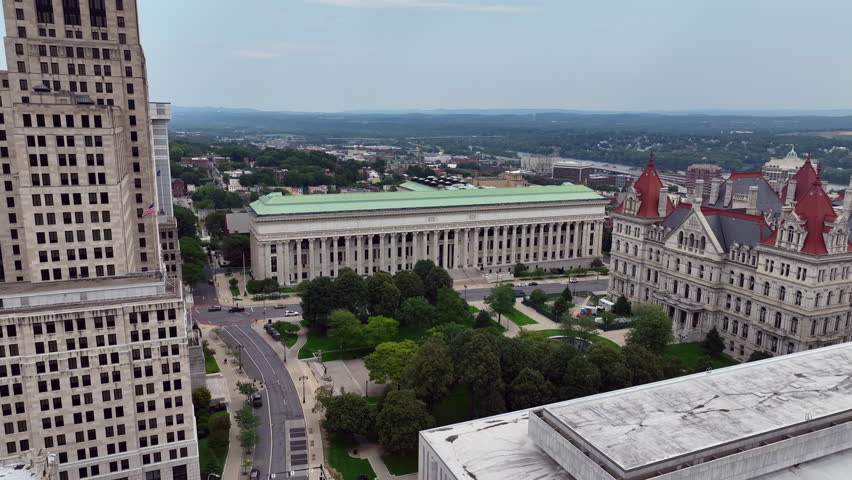 Aerial view of Chancellor Hall in Albany, capital city of New York.