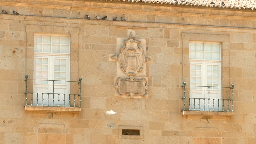 Antique Exterior Wall With Balconies Of University Of Minho In Braga, Portugal. static shot
