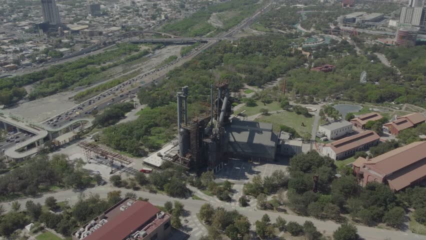 Aerial shot of the decommissioned Museo del Acero Horno 3 in Monterrey, Nuevo Leon Royalty-Free Stock Footage #1111758015