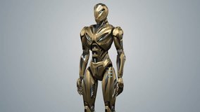 Turntable 360 degree animation of alien robot or yellow humanoid cyborg. 3d rendering of the whole body isolated on color background - Powered by Shutterstock - Get 15% off with code: PIKWIZARD15