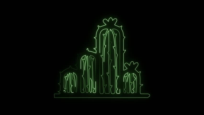 Cactus tree with glowing neon animation. 4K Black Background. | Shutterstock HD Video #1111762651