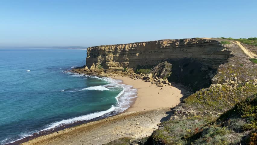 Amazing portuguese Foz beach on a cliff. Praia da Foz | Shutterstock HD Video #1111768035