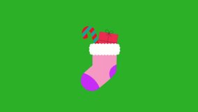 Footage of Christmas gift socks, with a green screen background. Christmas icon.