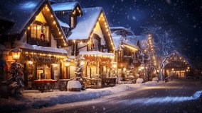 beautiful decorated snowy christmas village at night, 4k seamless loop - Powered by Shutterstock - Get 15% off with code: PIKWIZARD15