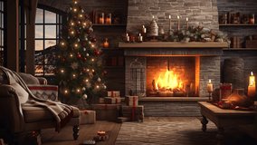 cozy room interior with christmas tree and candles and fireplace, christmas decoration, seamless loop, 4k - Powered by Shutterstock - Get 15% off with code: PIKWIZARD15