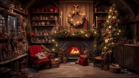 cozy room interior with christmas tree and candles and fireplace, christmas decoration, seamless loop, 4k - Powered by Shutterstock - Get 15% off with code: PIKWIZARD15