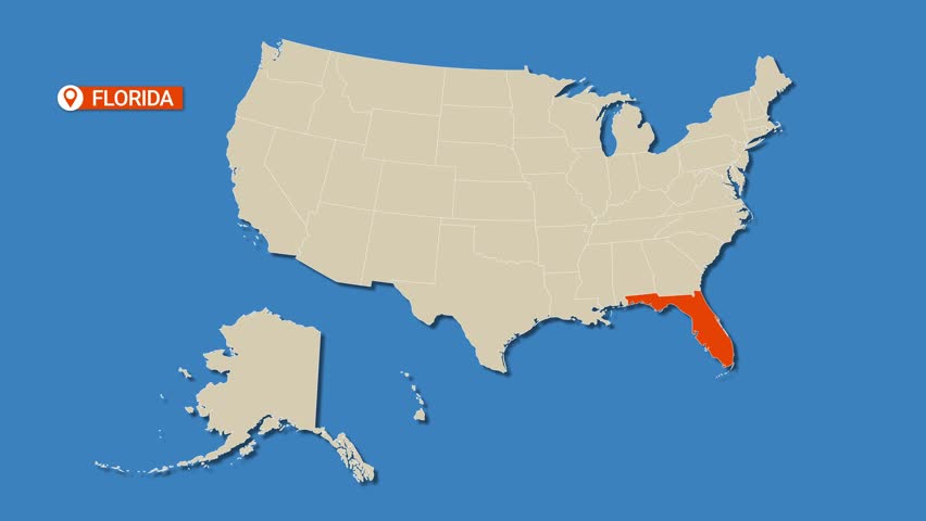 Florida, United States of America map animation. USA map