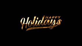 happy holidays text animation with beautiful lettering and gold color on black background for greeting cards, banners, etc.