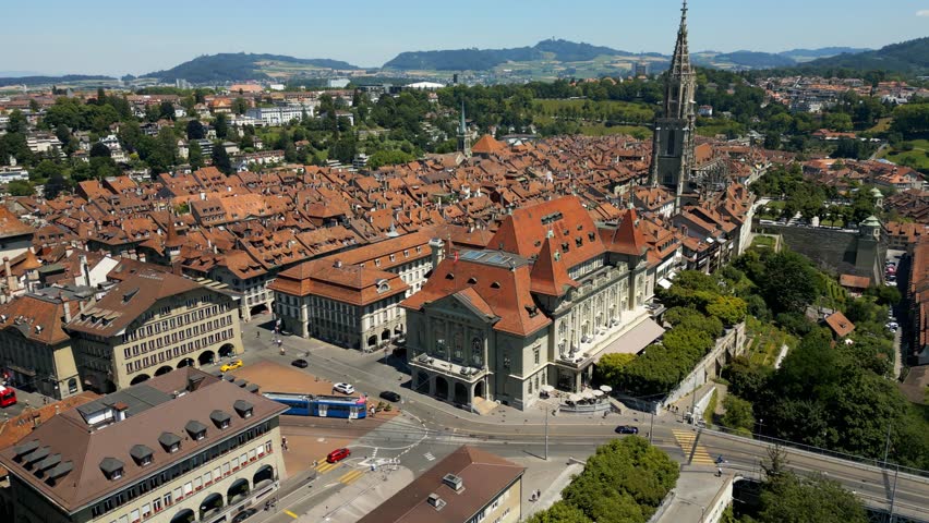 The historic buildings in the city center of Bern Switzerland - aerial view - travel photography