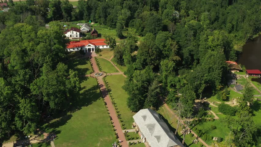 View from the top of the Sula Interactive History Park Museum in Belarus. Medieval historical complex