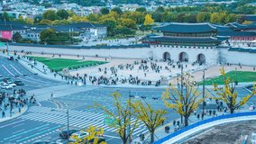 4k time lapse video of Gyeongbokgung Palace and traffic in Seoul, South Korea.