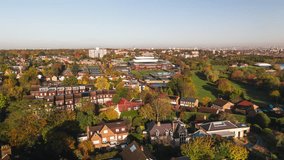 Aerial View Shot of London suburbs UK, United Kingdom, Wimbledon, SW19, Merton