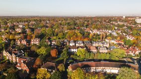 Aerial View Shot of London suburbs UK, United Kingdom, Wimbledon, SW19, Merton
