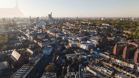 Aerial View Shot of London UK, United Kingdom, Camden Town, Camden Lock, Camden Market, day sunny