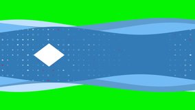 Animation of blue banner waves movement with white rhombus symbol on the left. On the background there are small white shapes. Seamless looped 4k animation on chroma key background