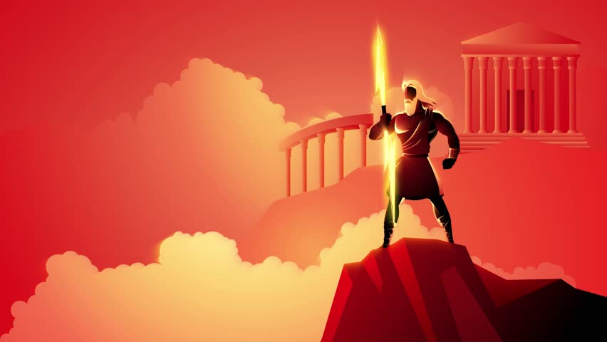 Greek god and goddess vector illustration series, Zeus, the Father of Gods and men standing on mountain Olympus Royalty-Free Stock Footage #1111791205