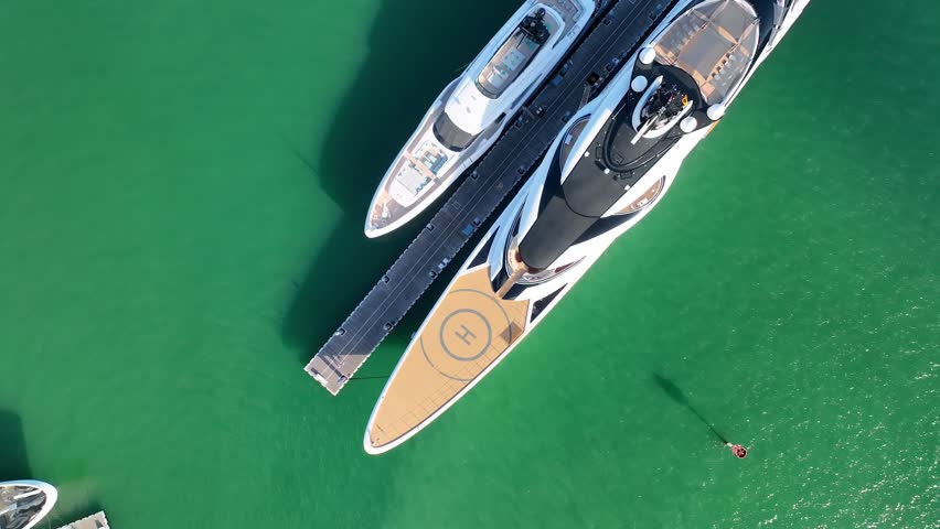 Top down aerial view of the yachts at marina in Miami | Shutterstock HD Video #1111792991